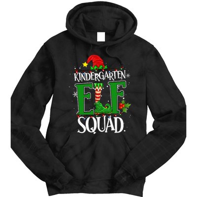 Christmas Teacher Kindergarten Elf Squad Xmas Lights Pajamas Tie Dye Hoodie