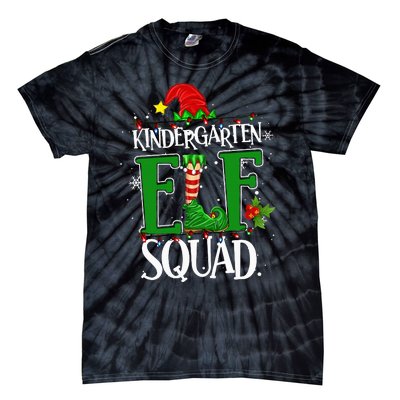 Christmas Teacher Kindergarten Elf Squad Xmas Lights Pajamas Tie-Dye T-Shirt