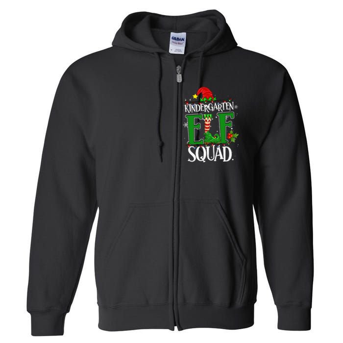 Christmas Teacher Kindergarten Elf Squad Xmas Lights Pajamas Full Zip Hoodie