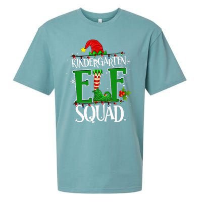 Christmas Teacher Kindergarten Elf Squad Xmas Lights Pajamas Sueded Cloud Jersey T-Shirt