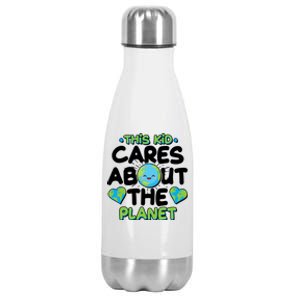 Cute This Kid Cares About The Planet Stainless Steel Insulated Water Bottle