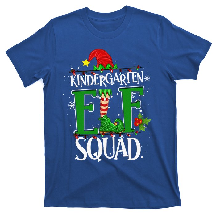 Christmas Teacher Kindergarten Elf Squad Xmas Lights Pajamas T-Shirt