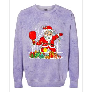 Christmas Tree Lights Funny Santa Playing Pickleball Xmas Gift Colorblast Crewneck Sweatshirt