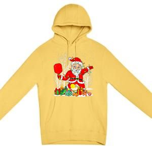 Christmas Tree Lights Funny Santa Playing Pickleball Xmas Gift Premium Pullover Hoodie