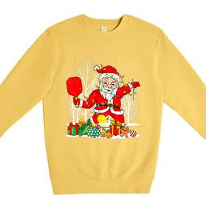 Christmas Tree Lights Funny Santa Playing Pickleball Xmas Gift Premium Crewneck Sweatshirt