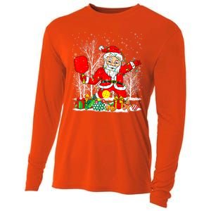 Christmas Tree Lights Funny Santa Playing Pickleball Xmas Gift Cooling Performance Long Sleeve Crew