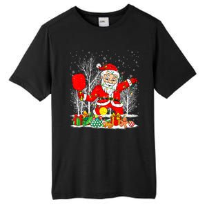 Christmas Tree Lights Funny Santa Playing Pickleball Xmas Gift Tall Fusion ChromaSoft Performance T-Shirt