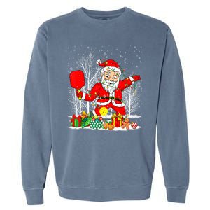 Christmas Tree Lights Funny Santa Playing Pickleball Xmas Gift Garment-Dyed Sweatshirt