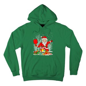 Christmas Tree Lights Funny Santa Playing Pickleball Xmas Gift Hoodie