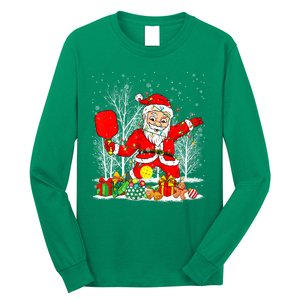 Christmas Tree Lights Funny Santa Playing Pickleball Xmas Gift Long Sleeve Shirt