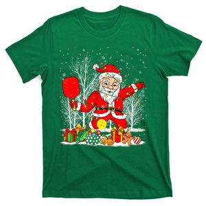 Christmas Tree Lights Funny Santa Playing Pickleball Xmas Gift T-Shirt