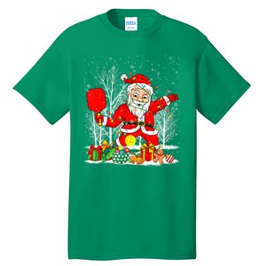 Christmas Tree Lights Funny Santa Playing Pickleball Xmas Gift Tall T-Shirt