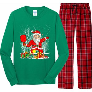 Christmas Tree Lights Funny Santa Playing Pickleball Xmas Gift Long Sleeve Pajama Set