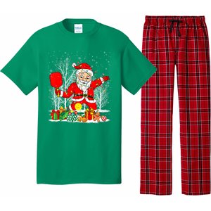 Christmas Tree Lights Funny Santa Playing Pickleball Xmas Gift Pajama Set