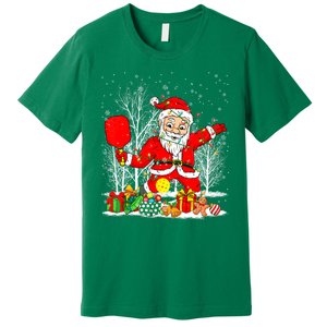 Christmas Tree Lights Funny Santa Playing Pickleball Xmas Gift Premium T-Shirt