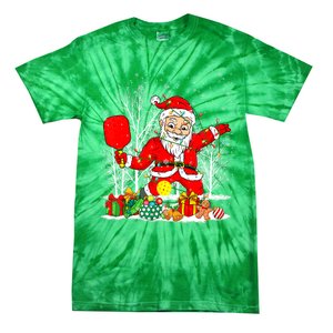 Christmas Tree Lights Funny Santa Playing Pickleball Xmas Gift Tie-Dye T-Shirt