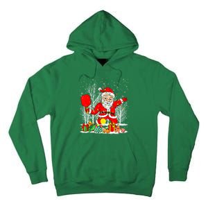 Christmas Tree Lights Funny Santa Playing Pickleball Xmas Gift Tall Hoodie