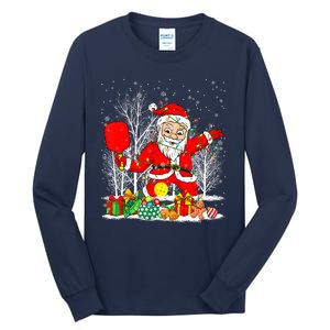 Christmas Tree Lights Funny Santa Playing Pickleball Xmas Gift Tall Long Sleeve T-Shirt