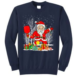 Christmas Tree Lights Funny Santa Playing Pickleball Xmas Gift Tall Sweatshirt