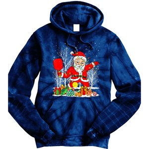 Christmas Tree Lights Funny Santa Playing Pickleball Xmas Gift Tie Dye Hoodie