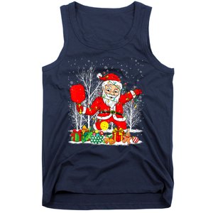 Christmas Tree Lights Funny Santa Playing Pickleball Xmas Gift Tank Top