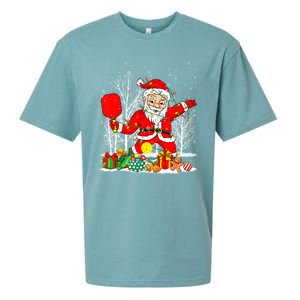 Christmas Tree Lights Funny Santa Playing Pickleball Xmas Gift Sueded Cloud Jersey T-Shirt