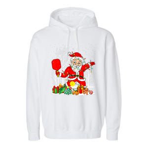 Christmas Tree Lights Funny Santa Playing Pickleball Xmas Gift Garment-Dyed Fleece Hoodie