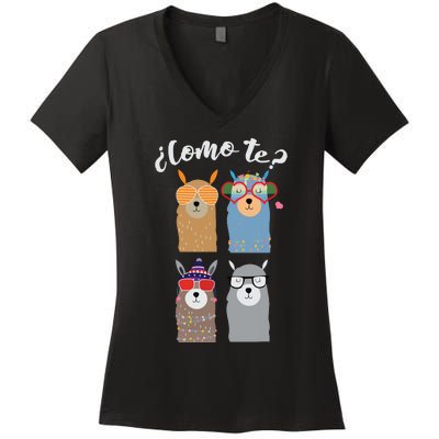 Como Te Llamas Funny Student Spanish Teacher Women's V-Neck T-Shirt