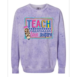 Cute Teach Love And Inspire Teacher Back To School Colorblast Crewneck Sweatshirt