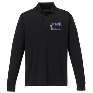 Cute Teach Love And Inspire Teacher Back To School Performance Long Sleeve Polo