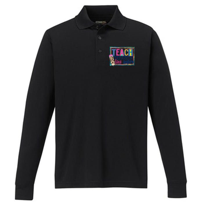 Cute Teach Love And Inspire Teacher Back To School Performance Long Sleeve Polo