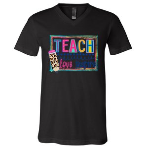 Cute Teach Love And Inspire Teacher Back To School V-Neck T-Shirt