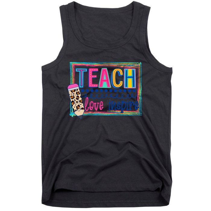 Cute Teach Love And Inspire Teacher Back To School Tank Top