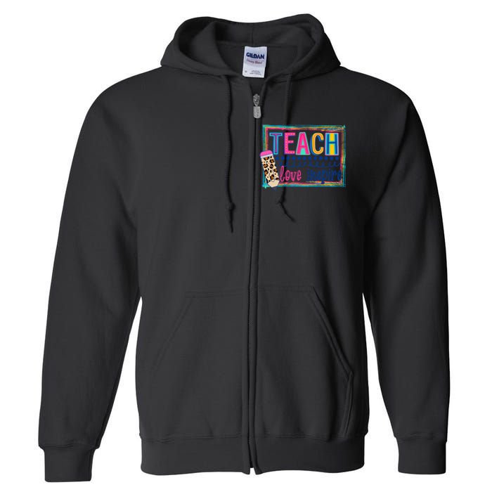 Cute Teach Love And Inspire Teacher Back To School Full Zip Hoodie