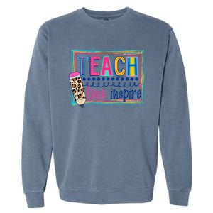 Cute Teach Love And Inspire Teacher Back To School Garment-Dyed Sweatshirt