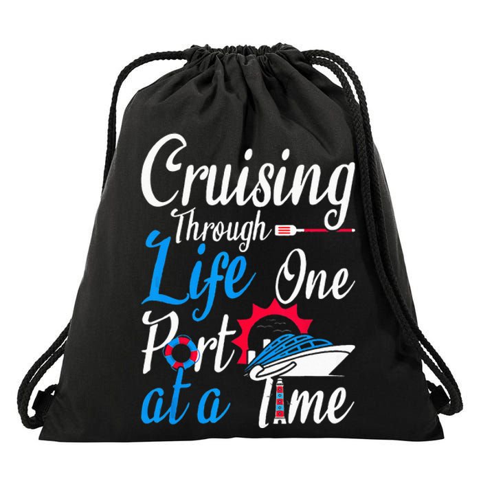 Cruising Through Life One Port At A Time Boating Cruise Trip Drawstring Bag