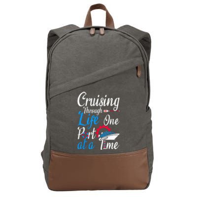 Cruising Through Life One Port At A Time Boating Cruise Trip Cotton Canvas Backpack