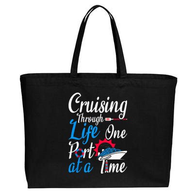 Cruising Through Life One Port At A Time Boating Cruise Trip Cotton Canvas Jumbo Tote