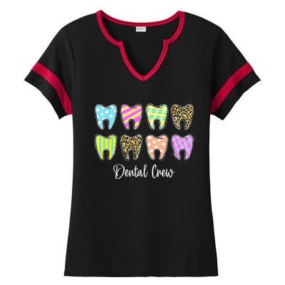 Cute Teeth Leopard Dental Crew Easter Day Christians Ladies Halftime Notch Neck Tee