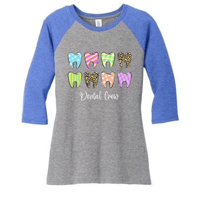 Cute Teeth Leopard Dental Crew Easter Day Christians Women's Tri-Blend 3/4-Sleeve Raglan Shirt