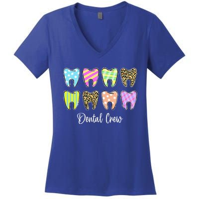 Cute Teeth Leopard Dental Crew Easter Day Christians Women's V-Neck T-Shirt