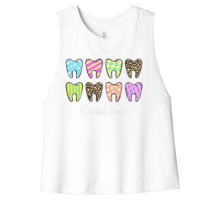 Cute Teeth Leopard Dental Crew Easter Day Christians Women's Racerback Cropped Tank