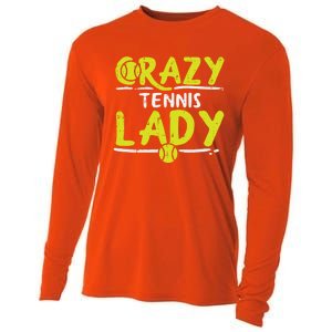 Crazy Tennis Lady Funny Sport Player Coach Gift Cooling Performance Long Sleeve Crew