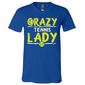 Crazy Tennis Lady Funny Sport Player Coach Gift V-Neck T-Shirt