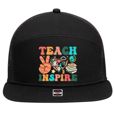 Cute Teach Love And Inspire Teacher 7 Panel Mesh Trucker Snapback Hat