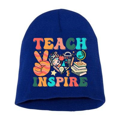 Cute Teach Love And Inspire Teacher Short Acrylic Beanie