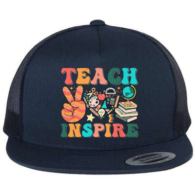 Cute Teach Love And Inspire Teacher Flat Bill Trucker Hat