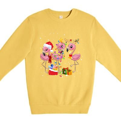 Christmas Tree Lights Holiday Santa Flamingo Christmas Hat Gift Premium Crewneck Sweatshirt