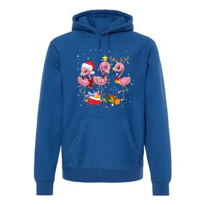 Christmas Tree Lights Holiday Santa Flamingo Christmas Hat Gift Premium Hoodie