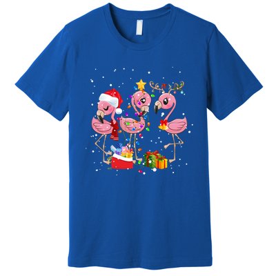 Christmas Tree Lights Holiday Santa Flamingo Christmas Hat Gift Premium T-Shirt